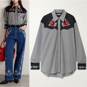 Molly Goddard Meredith Plaid Button-Up Shirt Black Gingham US 6 NWT MGAW24-41